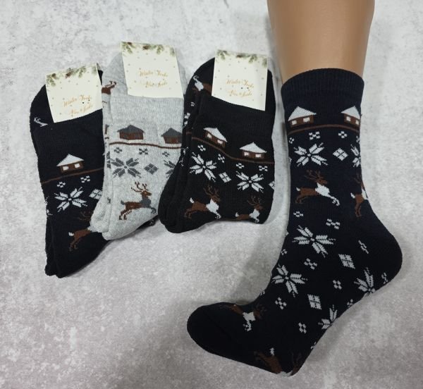 Шкарпетки "NiceSocks" 501-БД махрові жіночі, р. 36-40 -асорті -(Махра -будиночки, олені, сніжинки) -уп. 12 шт
