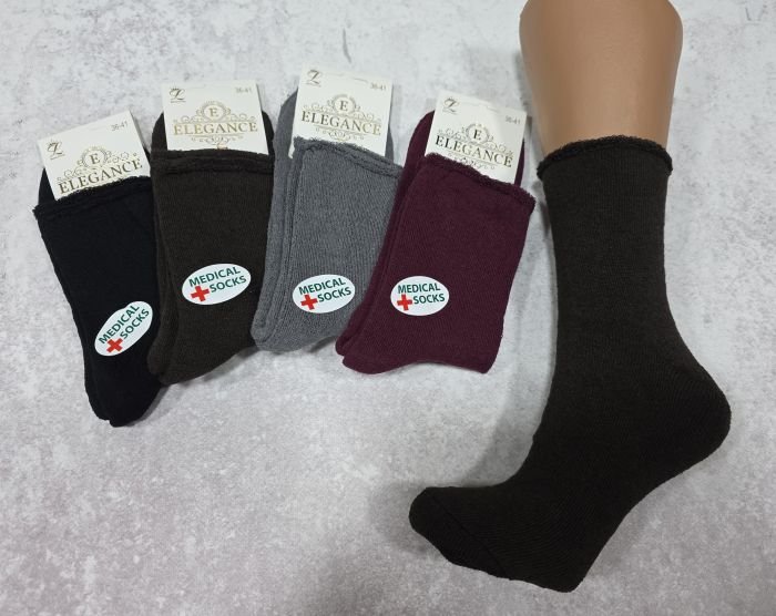 Шкарпетки "ELEGANCE/ LUXURY BRAND" 6051 махрові жіночі "Без резинки -MEDICAL +", р. 36-40 -асорті -(Махра -Б/Р -однотонні із закрученим верхом -жіночі) -уп. 12 шт