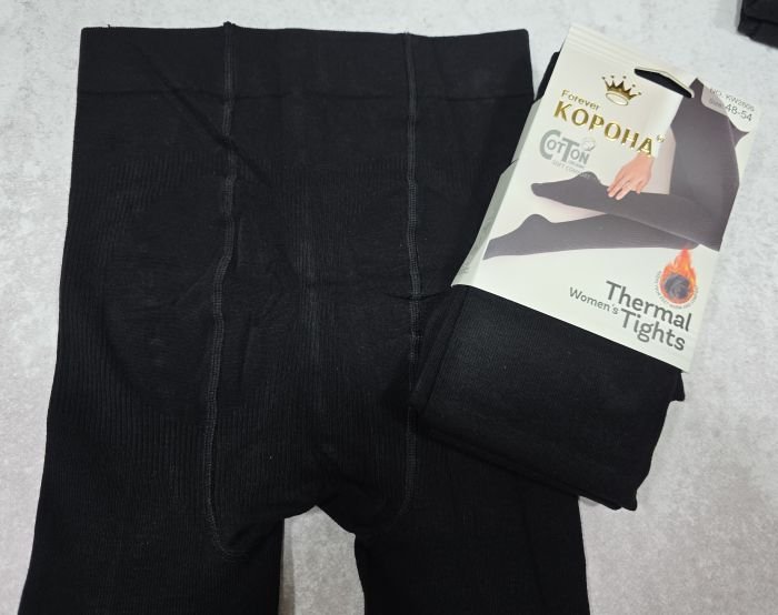 Колготки "Корона" KW-2605/48-54 термо cotton в дрібний рубчик із фланелевим утепленням до масажної стопи, позаду 2 шви -(чорні)