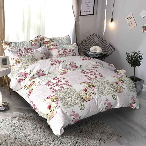 Комплект постільної білизни "CONSTANSY" пл-1500-2 1.5-(полуторний) бязь -gold lux -(на світлій основі мікс дрібних гілочок + мікс різних букетів квітів -полуторний))