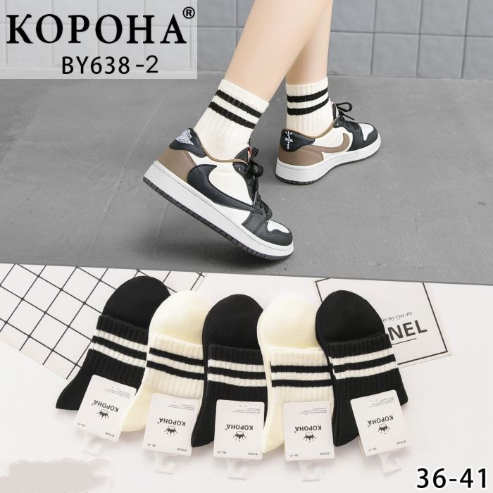 Шкарпетки "Корона" ВY638-2 стрейч /cotton жіночі, р. 36-41 -асорті -(середні /молочні +чорні зі смужками на гумці) -уп. 10 шт