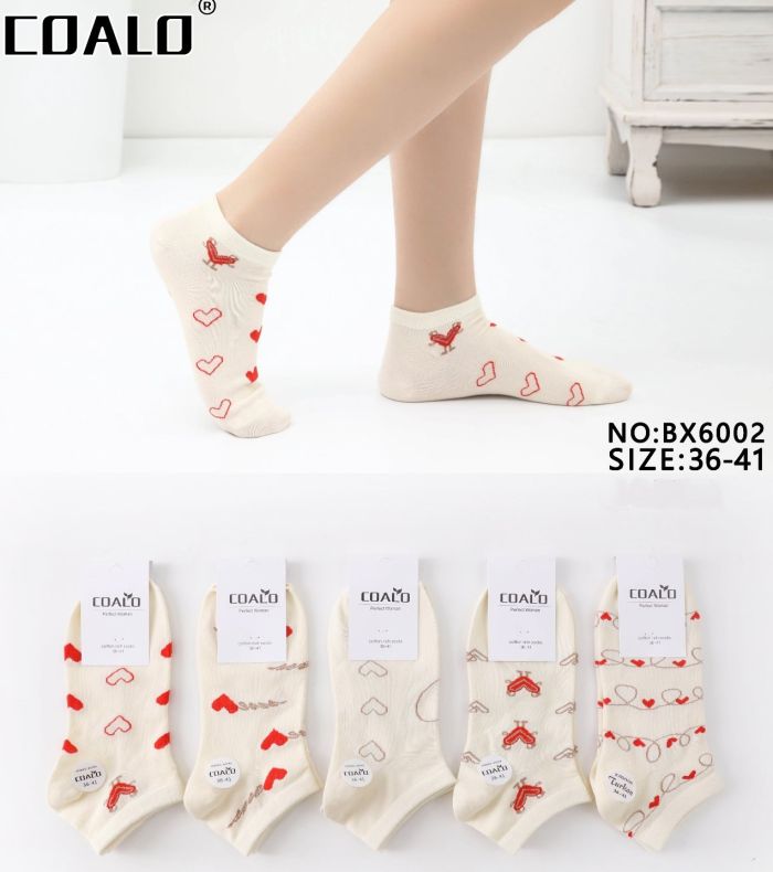 Шкарпетки "COALO" BХ6002 стрейч /cotton жіночі, р. 36-41 -(короткі /молочні +мікс різних сердець) - уп. 10 шт