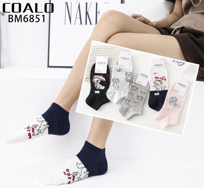 Шкарпетки "COALO" BМ6851 стрейч /cotton жіночі, р. 36-41 -(короткі /кольорові з вишивкою ніжних кішечок) - уп. 10 шт