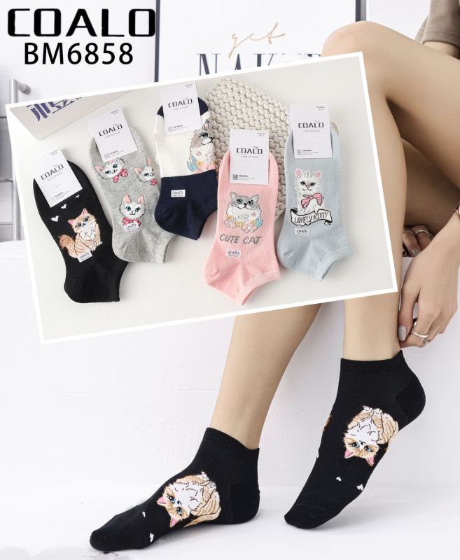 Шкарпетки "COALO" BМ6858 стрейч /cotton жіночі, р. 36-41 -(короткі /кольорові +мікс з вишивкою різних котиків +написи /серця) - уп. 10 шт