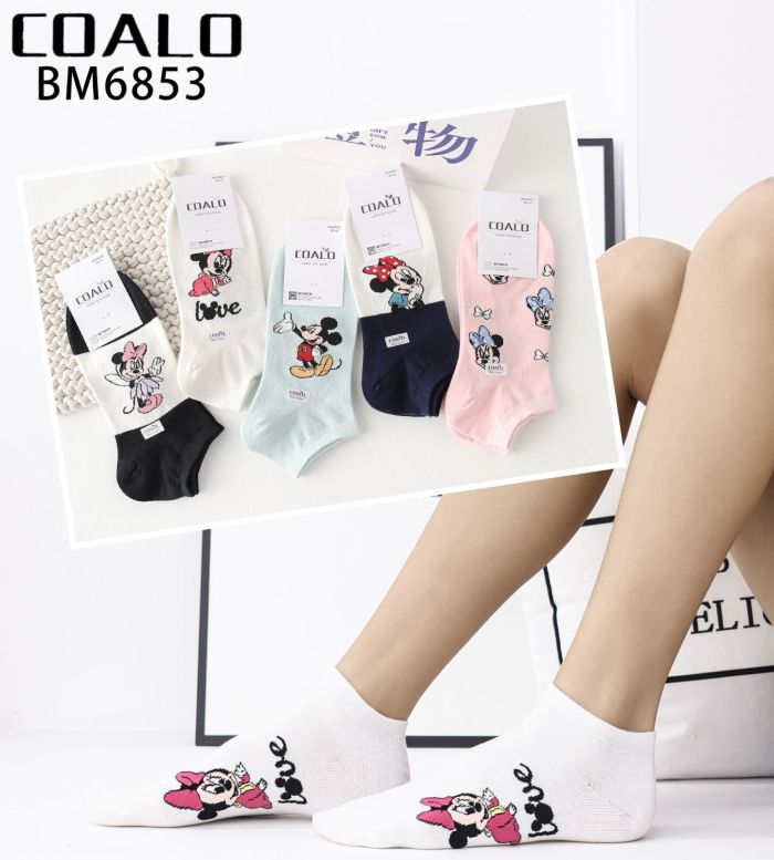 Шкарпетки "COALO" BМ6853 стрейч /cotton жіночі, р. 36-41 -(короткі /кольорові +мікс вишивки Міккі...) - уп. 10 шт