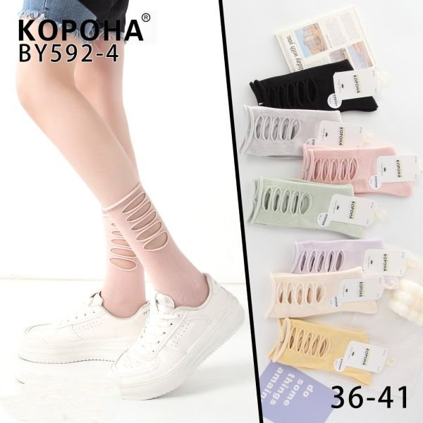 Шкарпетки "Корона" BY-592-4 стрейч /cotton жіночі, р. 36-41 -асорті -(високі / кольорові з розрізами з боків) -уп. 10 шт