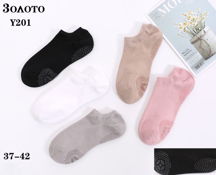 Шкарпетки "Золото" Y201 стрейч /bamboo жіночі, р. 37-42 -(асорті -ультракороткі /однотонні з гальмами на підошві) -уп. 10 шт