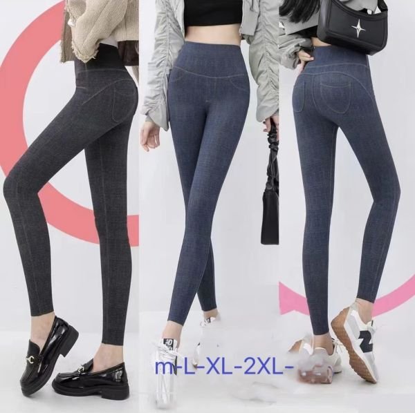 Лосини "Алия" HYSP-239 з імітацією під джинси з еластичного трикотажу + ззаду накладні кишені, р. M-(42-44), L-(44-46), XL-(46-48), 3XL-(50-52) -(сині, чорні)