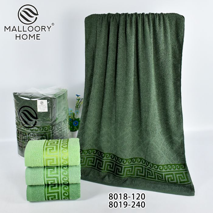 Рушник 8019-240 лицьовий махровий /cotton, розмір 100*50 -уп. 8 шт -(Зелений мікс відтінків + квадратний орнамент + хвилі -обличчя)
