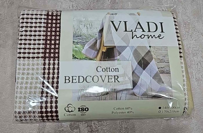 Простирадло жатка /покривало-14 "BEDCOVER" 140-14 cotton +polyester р. +/-140*200 -("Вафелька" в клітинку з окантовкою)