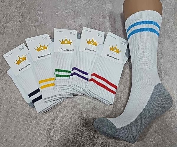 Шкарпетки Житомир "Limerence" 433-4 стрейч жіночі "Теніс" р. 36-40 -(Теніс -білий верх із кольоровими смужками + сіра підошва -жін.)