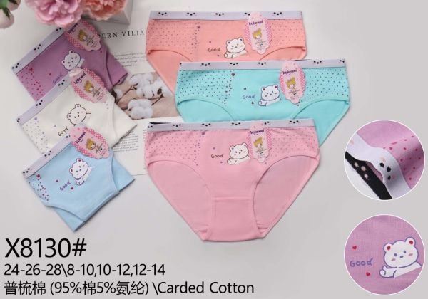 Труси дитячі "KOKOWEI" Х-8130 дівчинка, бавовна, р. 8-10, 10-12, 12-14 -асорті -(Ведмедик з написом + з боків дрібні серця) -уп. мікс 12 шт