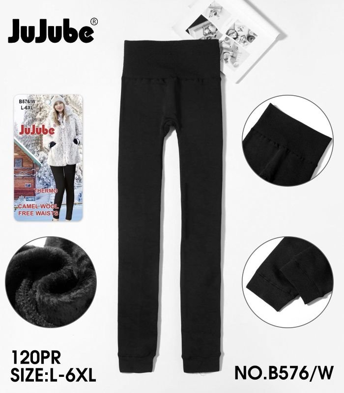 Лосини "JUJUBE" 576-W безшовні на товстому хутрі з широким поясом +низ на манжеті, р. L/6xl-(46-50) -(чорні)