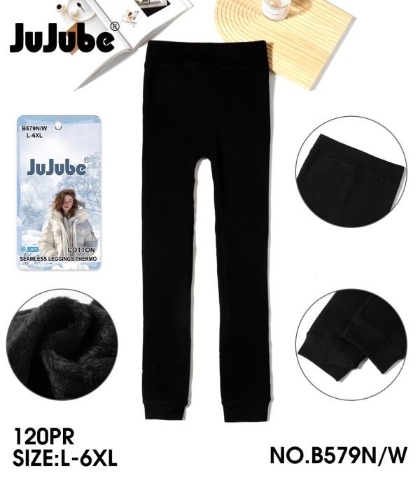 Лосини "JUJUBE" 579-N термо безшовні на товстому хутрі з бавовняним верхом +низ на манжеті, р. L/6xl-(46-52) -(чорні)