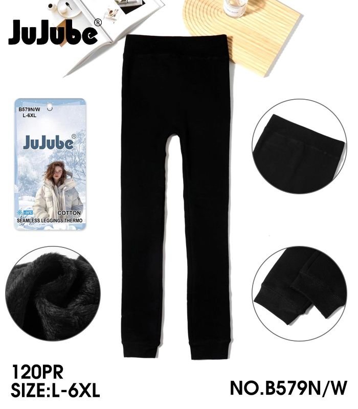 Лосини "JUJUBE" 579-N термо безшовні на товстому хутрі з бавовняним верхом +низ на манжеті, р. L/6xl-(46-52) -(сірі, чорні)