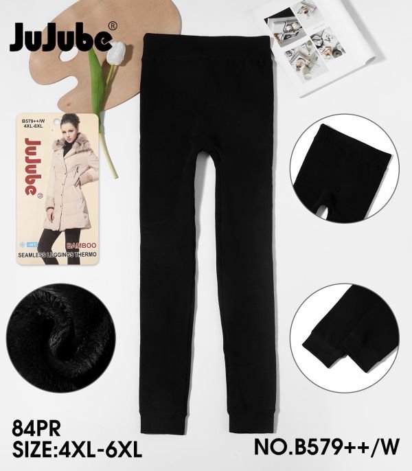 Лосини "JUJUBE" 579++ безшовні на товстому хутрі, низ на манжеті, р. 4XL/6XL-(52-56) -(чорні)