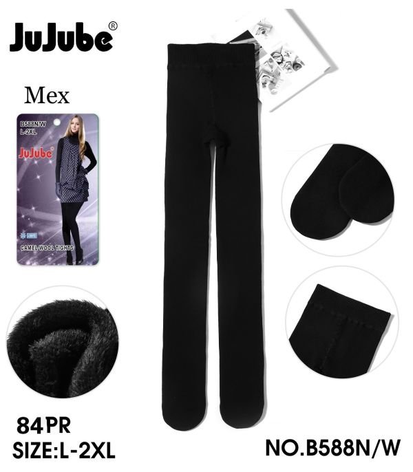 Колготки "JUJUBE" WB-588N L/2XL термо з бавовняним верхом на товстому хутрі + верблюжа вовна, р. L/2XL -(44-48 /1 шов) -(чорні) -уп.1 шт.