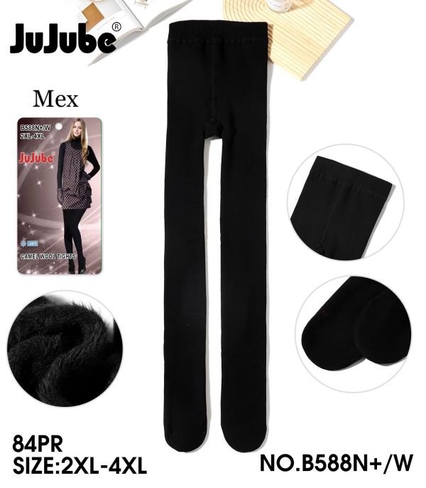 Колготки "JUJUBE" WB-588N+ 2хl/4xl термо з бавовняним верхом на товстому хутрі + верблюжа вовна, р. 2Хl/4xl -(48-50 /2 шва) -(чорні) -уп.1 шт.