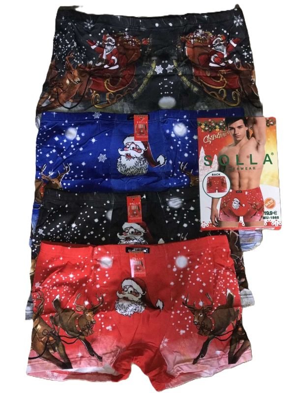 Боксери "SOLLA" 1865 cotton новорічний мікс р. Хl, 2xl, 3xl, 4xl -ростовка 8 шт.