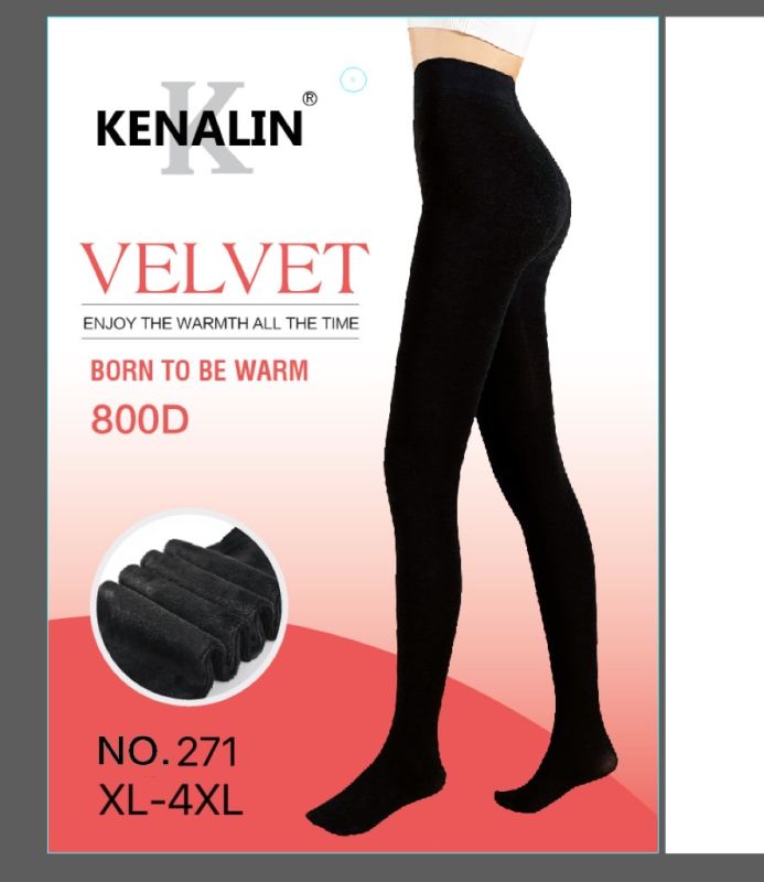 Колготки "Kenalin VELVET" 271 -(XL-4XL) мікрофібра з начосом р. 44-46 /1 шов -(чорні) -уп.1 шт