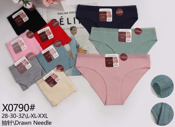 Жіночі труси "Kokowei" 0790 cotton, р. L, xl, 2xl -(42-44, 44-46, 46-48) -асорті -(однотонні в рубчик +тонка мереживна гумка) -уп. 12 шт