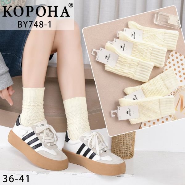 Шкарпетки "Корона" ВY-748-1 стрейч /cotton жіночі, р. 36-41 -асорті -(Високі /молочні з рельєфними мікс візерунками +об'ємна гумка) -уп. 10 шт