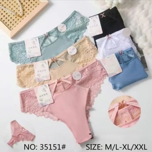 Жіночі труси "HANA" 35151-о бавовняні з гіпюром, р. M/L, XL/2XL -(42-44, 44-46) -асорті -(однотонні з мереживом) -уп. 12 шт