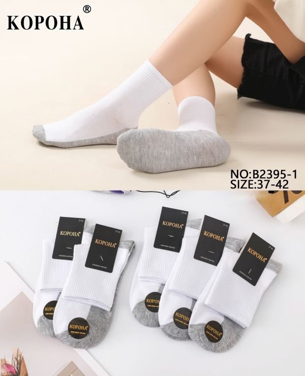 Шкарпетки "Корона" В-2395-1 стрейч/cotton жіночі, р. 37-42 -(Середні /з гумкою в рубчик -білий верх +сіра підошва -жіночі) -уп. 10 шт