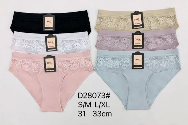 Жіночі труси "DINA Rose" 28073 поліамід, р. S/M, L/XL -(44-46, 46-48) -асорті -(однотонні +спереду мереживі вставки) -уп. 12 шт