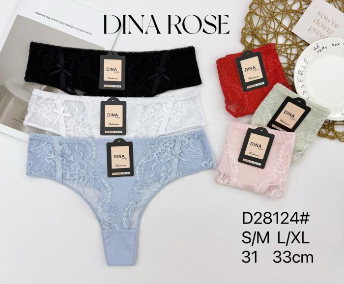 Жіночі труси /стрінги "DINA Rose" 28124 бавовняні, р. S/M, L/XL -(44-46, 46-48) -асорті -(однотонні +спереду мереживо) -уп. 12 шт