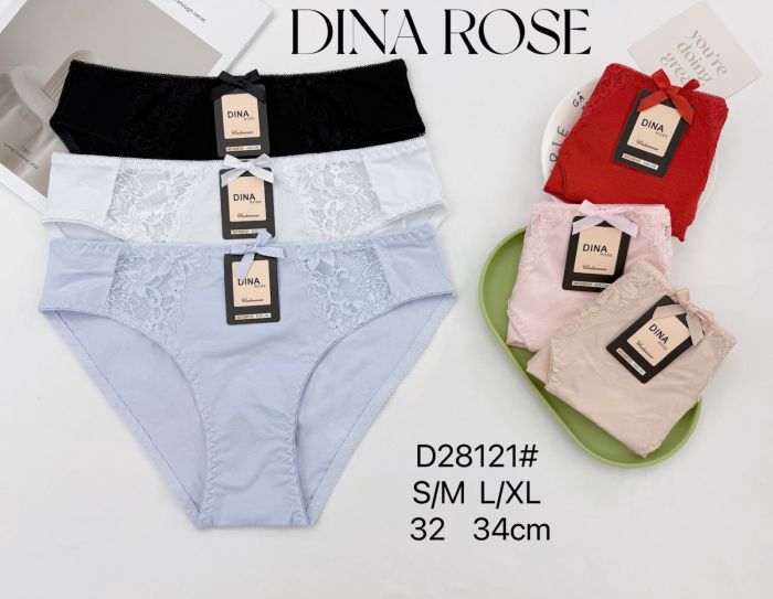 Жіночі труси "DINA Rose" 28121 бавовняні, р. S/M, L/XL -(46-48, 48-50) -асорті -(однотонні +спереду мереживі вставки) -уп. 12 шт