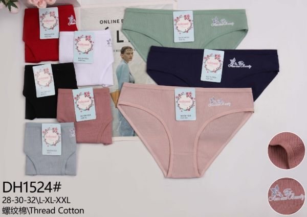 Жіночі труси "Kokowei" 1524 cotton, р. L, XL, 2XL -(44, 46, 48) -асорті -(Однотонні в рубчик +збоку напис з квіткою) -уп. 12 шт