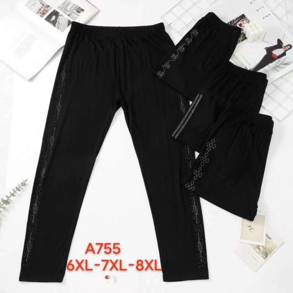 Лосини "Золото" А755 бавовняні /cotton +з боків візерунок з камінчиків, р. 6XL-(52-56), 7XL-(54-58), 8XL-(56-60) -(чорні)