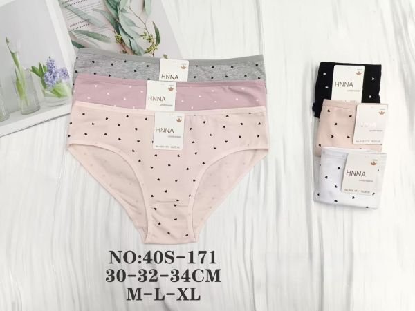 Жіночі труси "HNNA" 40-S-171-o cotton, р. M, L, XL -(44-46, 46-48, 48-50) -асорті -(однотонні +дрібні серця) -уп. 12 шт
