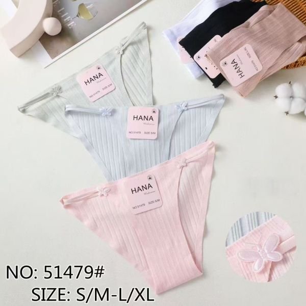 Жіночі труси "HANA" 51479-о cotton, р. S/M, L/XL -(44-46, 46-48) -асорті -(Однотонні в широкий рубчик + з боків тоненькі смужки з метеликом) -уп. 24 шт
