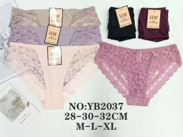 Жіночі труси "HW" YB-2037-o мікрофібра, р. M, L, XL -(42-44, 44-46, 46-48) -асорті -(Однотонні +з боків і ззаду мереживо) -уп. 12 шт