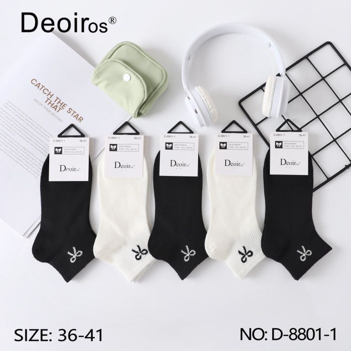 Шкарпетки "Deoiros" D-8801-1 стрейч /cotton жіночі, р. 36-41 -асорті -(Укорочені/ чорно-білий мікс -однотонні +на гумці в рубчик великий бантик з бусинкою) -уп. 10 шт