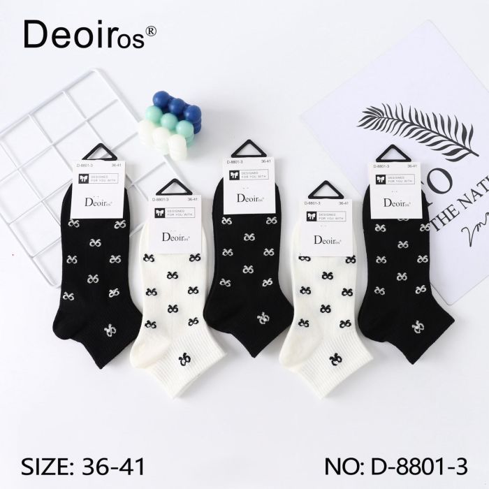 Шкарпетки "Deoiros" D-8801-3 стрейч /cotton жіночі, р. 36-41 -асорті -(Укорочені/ чорно-білий мікс у дрібні бантики +на гумці в рубчик маленький бантик з бусинкою) -уп. 10 шт