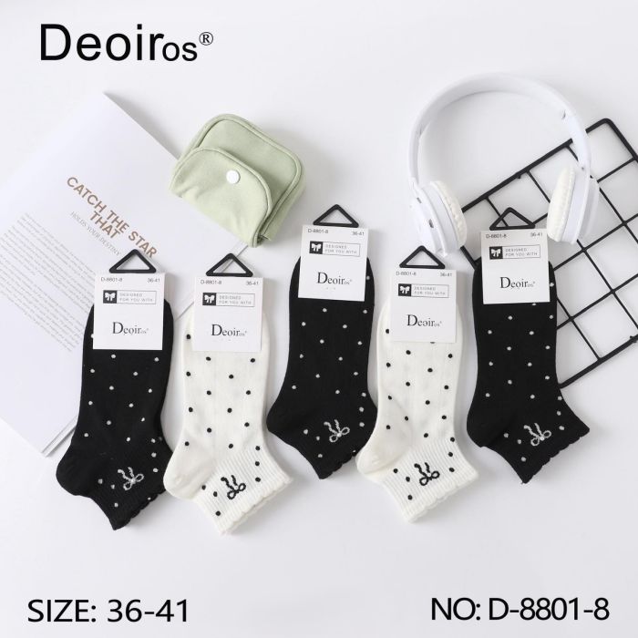 Шкарпетки "Deoiros" D-8801-8 стрейч /cotton жіночі, р. 36-41 -асорті -(Укорочені /чорно-білий мікс у горошок +на гумці в рубчик бантик з бусинкою) -уп. 10 шт