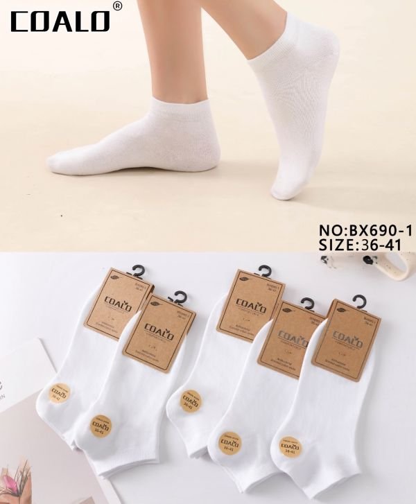 Шкарпетки "COALO" BХ-690-1 стрейч /cotton жіночі, р. 36-41 -(короткі /білі) - уп. 10 шт