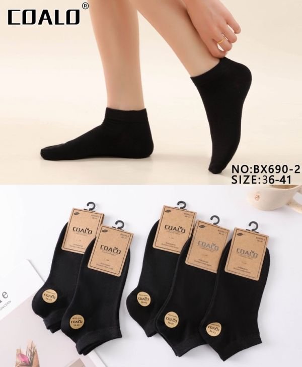 Шкарпетки "COALO" BХ-690-2 стрейч /cotton жіночі, р. 36-41 -(короткі /чорні) - уп. 10 шт