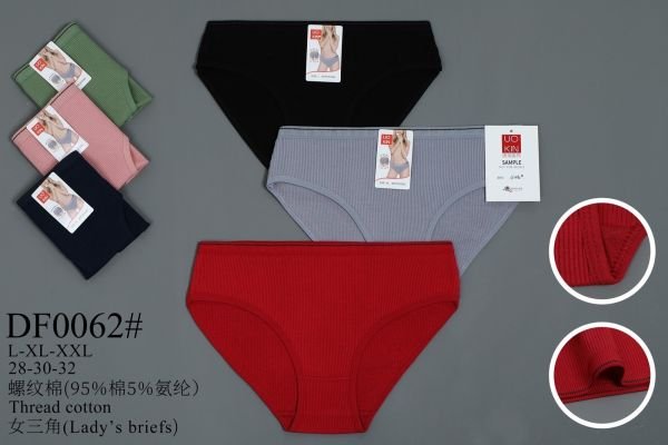 Жіночі труси "UOKIN" DF-0062 cotton, р. L, xl, 2xl -(44, 46, 48) -асорті -(Однотонні в рубчик) -уп. 12 шт