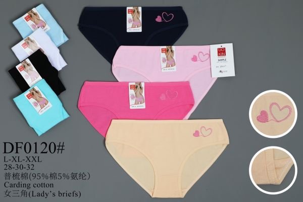 Жіночі труси "UOKIN" DF-0120 cotton, р. L, xl, 2xl -(44, 46, 48) -асорті -(Однотонні +збоку вишивка з двох сердець) -уп. 12 шт