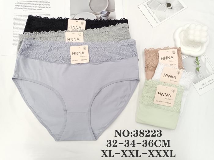 Жіночі труси "HNNA" 38223 cotton, р. XL, 2XL, 3XL -(48-50, 50-52, 52-54) -асорті -(однотонні +спереду широка мереживна вставка) -уп. 24 шт