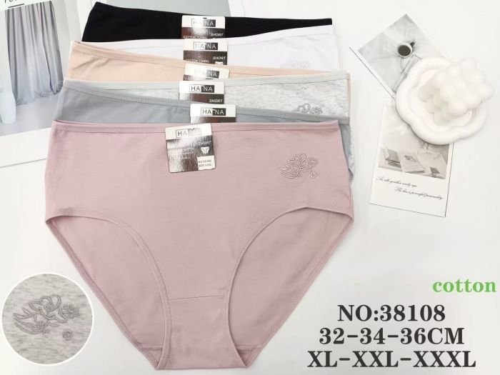 Жіночі труси "HANA" 38108 cotton, р. XL, 2XL, 3XL-(48-50, 50-52, 52-54) -асорті -(Однотонні +збоку вишитий букетик) -уп. 12 шт