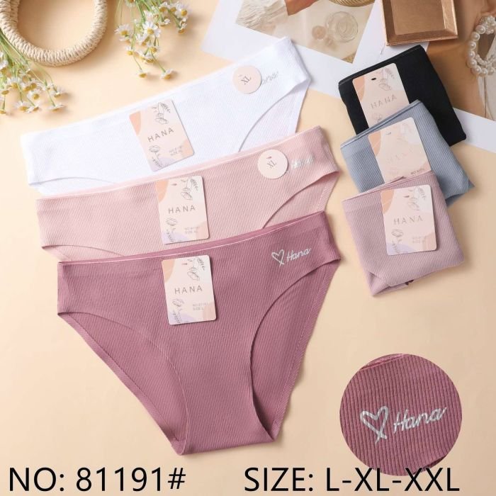 Жіночі труси "HANA" 81191cotton  р. М, L, XL -(42-44, 44-46, 46-48) -асорті -(Однотонні в рубчик +збоку напис із серцем) -уп. 24 шт