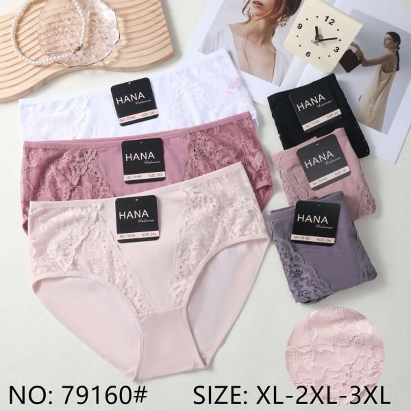 Жіночі труси "HANA" 79160 cotton, р. XL, 2XL, 3XL-(48-50, 50-52, 52-54) -асорті -(Однотонні +спереду з боків мереживо) -уп. 24 шт