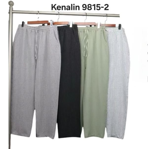 Прогулянкові штани "Kenalin" 9815-2 з легкої тканини у дрібну смужку, верх на резинці +спереду з боків кишені, р. 3XL/4XL-(44-46), 4XL/5XL-(46-48), 5XL/6XL-(48-50) -уп. 1 шт