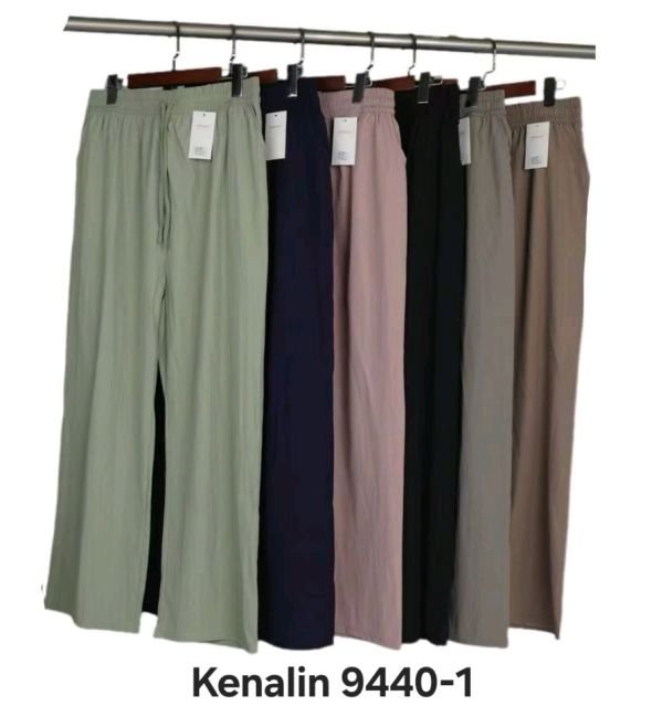 Прогулянкові штани "Kenalin" 9440-1 з легкої шовковистої тканини, верх на резинці +спереду з боків кишені, р. 3XL-(46-48), 4XL-(48-50), 5XL-(50-52), 6XL-(52-54) -уп. 1 шт