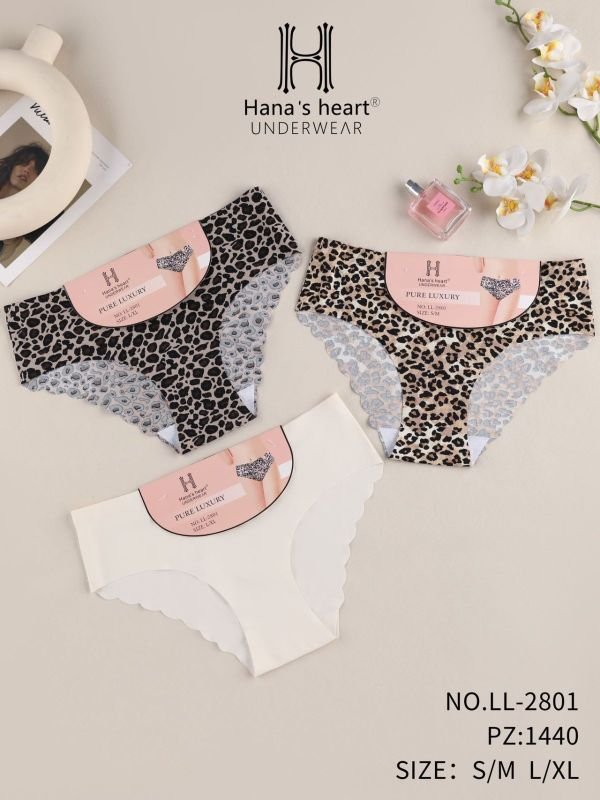 Жіночі труси "Н /Hana`s heart /Invisi" LL-2801 мікрофібра з лазерною обробкою, р. S/M, L/XL -(46-48, 48-50) -випадкове асорті -(Мікс із тигровими принтами +позаду з хвилястими краями) -уп. 12 шт